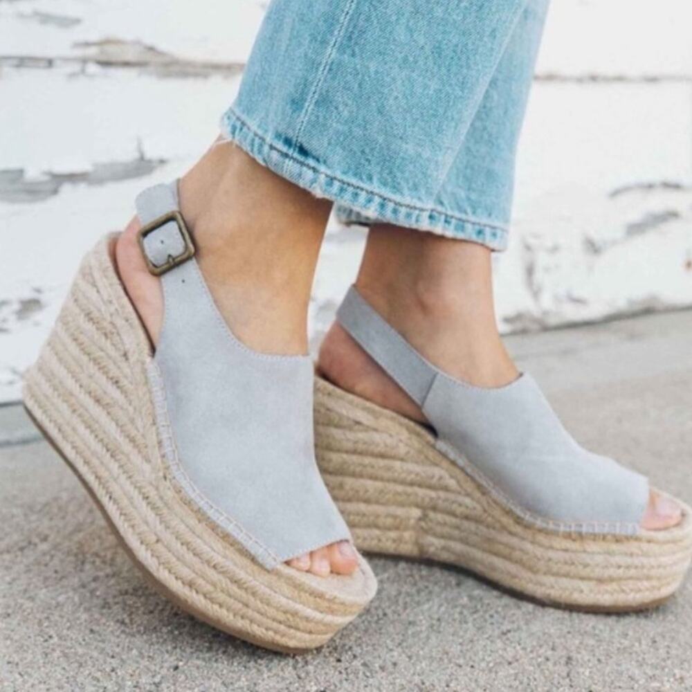 SOLUDOS Womens Size 10 Sevilla Platform Wedges Suede Leather Stone Gray
